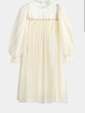 Girls' Ivory Tulle Formal Dress with Ruffled Collar